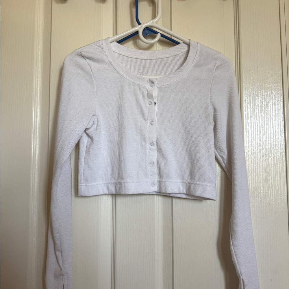 Aerie White Long Sleeve Crop Top